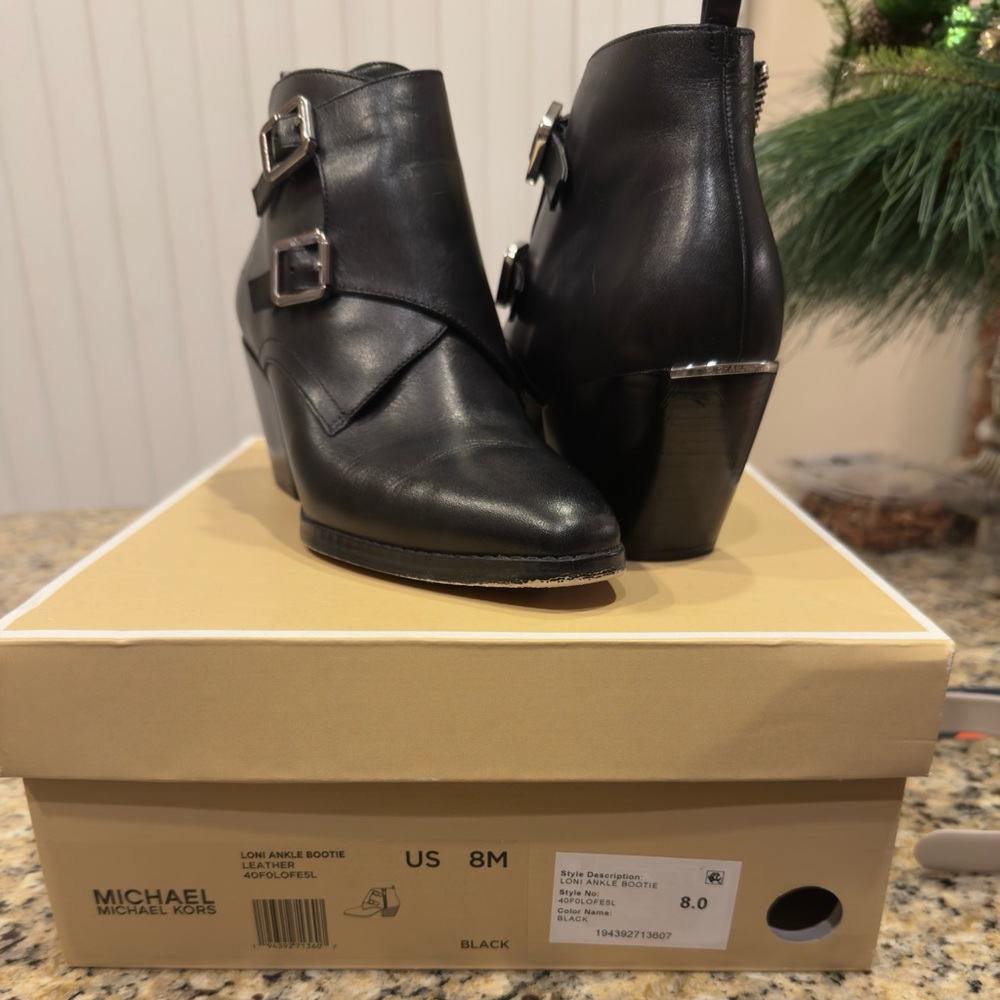 Michael Kors Black Ankle Boots with Buckle Accents